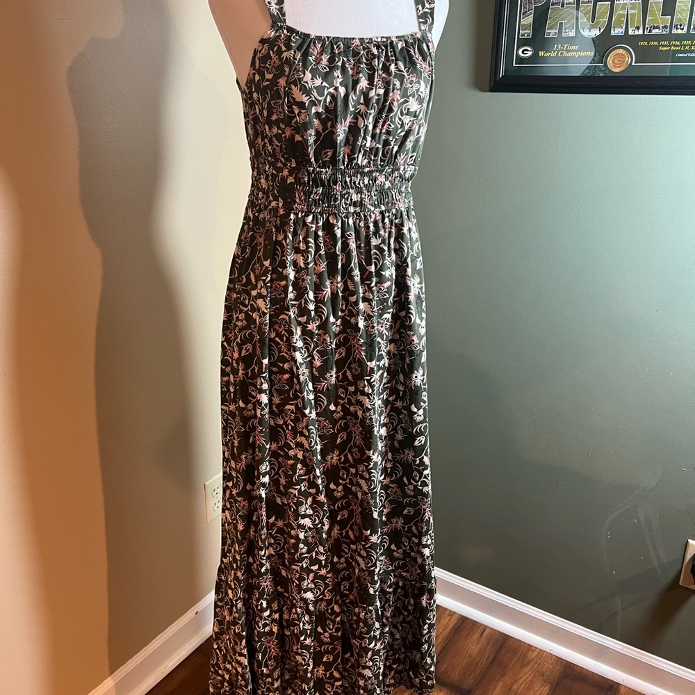 Loft Womens Size M Green Floral Tiered Maxi Dress Summer Casual